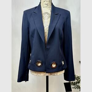 Vex Colley Open Front Blazer Silver-tone Grommet Details Navy 8
